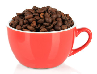 Coffee beans in cup isolated on white
