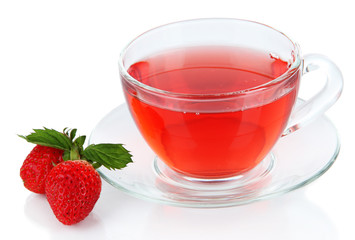 Delicious strawberry tea isolated on white