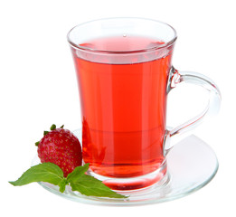 Delicious strawberry tea isolated on white