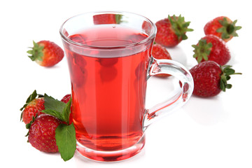 Delicious strawberry tea isolated on white