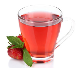 Delicious strawberry tea isolated on white