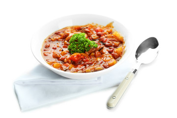 Chili Corn Carne - traditional mexican food, isolated on white