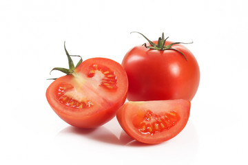 Several red tomato on white background