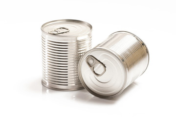 two tin cans isolated on white background