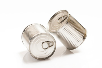 two tin cans isolated on white background