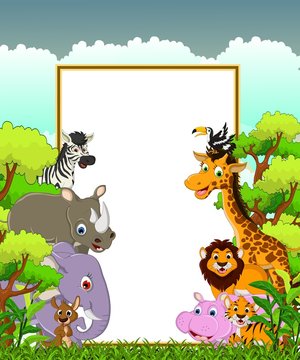 vector illustration of animals cartoon with blank sign