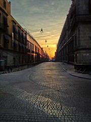 Fototapeta na wymiar Empty Street at Sunrise in Mexico City North America