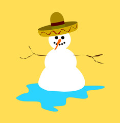 melting snowman wearing sombrero