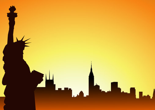 Statue of Liberty & New York at  Morning-vector