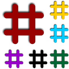 Colorful hash tag or pound symbols