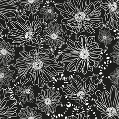 Papier Peint photo autocollant Fleurs noir et blanc Modèle sans couture avec de belles fleurs de marguerite. Facilement édité