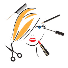 Woman's face with make up accessories