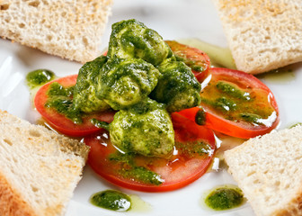 Healthy appetizer with  toast and gnocci