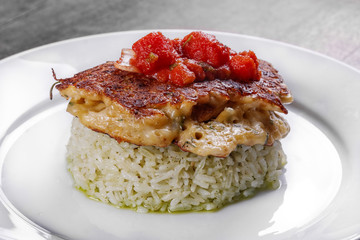 Fried chicken ribs and rice with tomato sauce