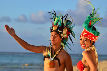 Young Polynesian Pacific Island Tahitian Dancers Couple © Rafael Ben-Ari
