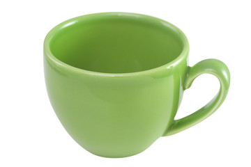 green cup on white background