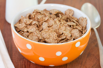 flakes in orange bowl with spoon