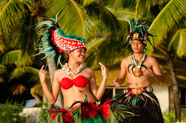 Young Polynesian Pacific Island Tahitian Dancers Couple