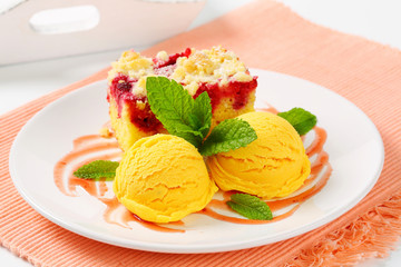 Raspberry cake with ice-cream