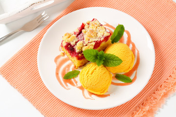 Raspberry cake with ice-cream