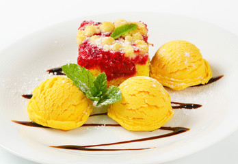Raspberry cake with ice-cream