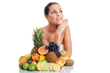 beautiful woman and fresh fruit