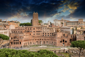 Fototapeta premium Ancient Ruins of Imperial Forum in Rome, via dei Fori Imperiali