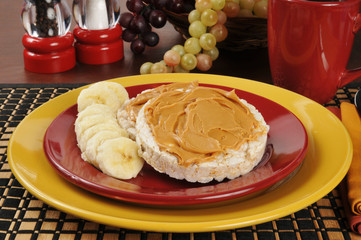 Peanut butter and banana on a rice cake
