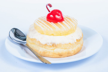 cherry fruit donut on white background
