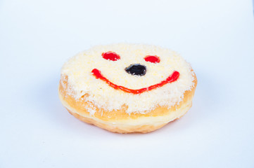 Sugar donut on white background.