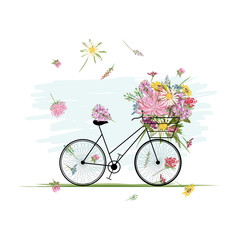 Vélo féminin avec panier floral pour votre conception