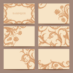 A set of horizontal business cards vintage in Baroque style