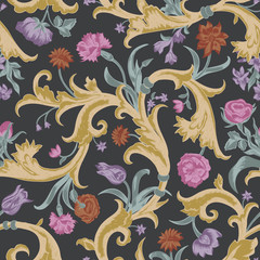 Seamless vector dark vintage floral pattern in baroque style