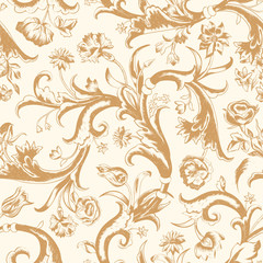 Seamless vector dark vintage floral pattern in baroque style
