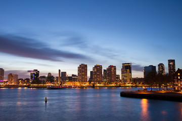 Obraz na płótnie Canvas City of Rotterdam River View at Dusk