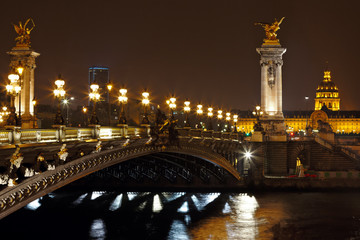 Fototapeta na wymiar Aleksander III Most w nocy w Paryżu, Francja