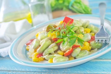 fried beans with corn and pepper