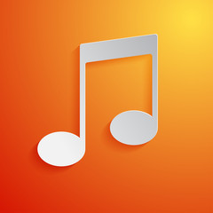 Music note white icon on orange background. Vector Illustration