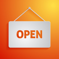 White open sign icon on orange background