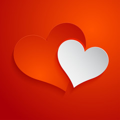 Red and white paper hearts icon on red background. Vector illust