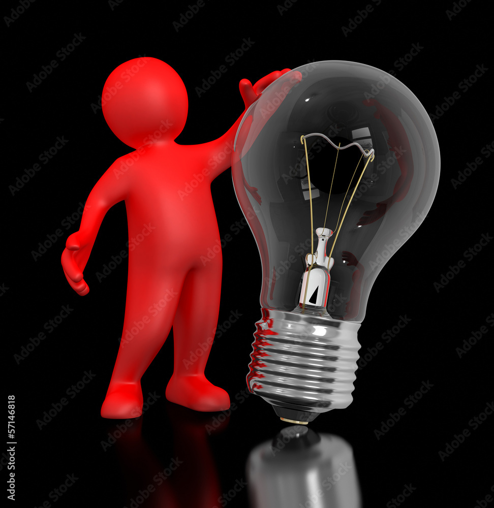 Poster man with light bulb (clipping path included)