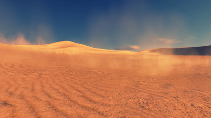Fototapeta na wymiar Zachód słońca w wydmy z piasku dmuchanie