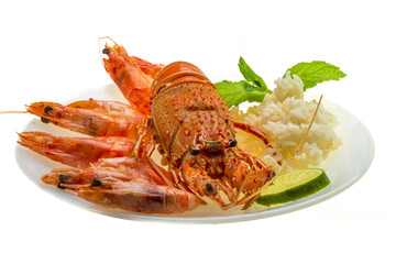 Spiny lobster, shrimps and rice