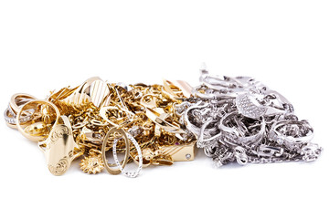 Gold jewelry on a white background