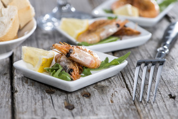 Portion of fried Prawns