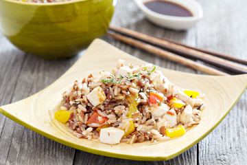 Stir-fry with tofu and wild rice