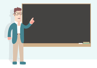 Professor in front of a black board retro style