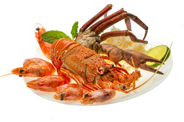 Spiny lobster, shrimps, crab legs  and rice