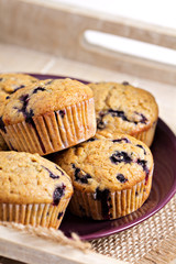 Healthy blueberry banana muffins on a tray