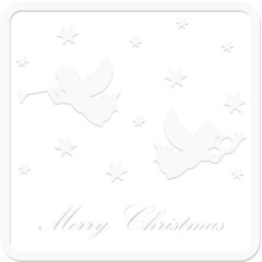 Christmas card with silhouettes of paper angels, stars, vector